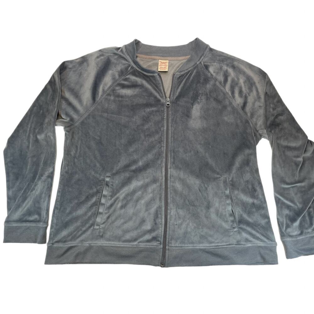 Women's Faded Glory Velour Full Zip Bomber Jacket Grey XXL (20) Athleisure